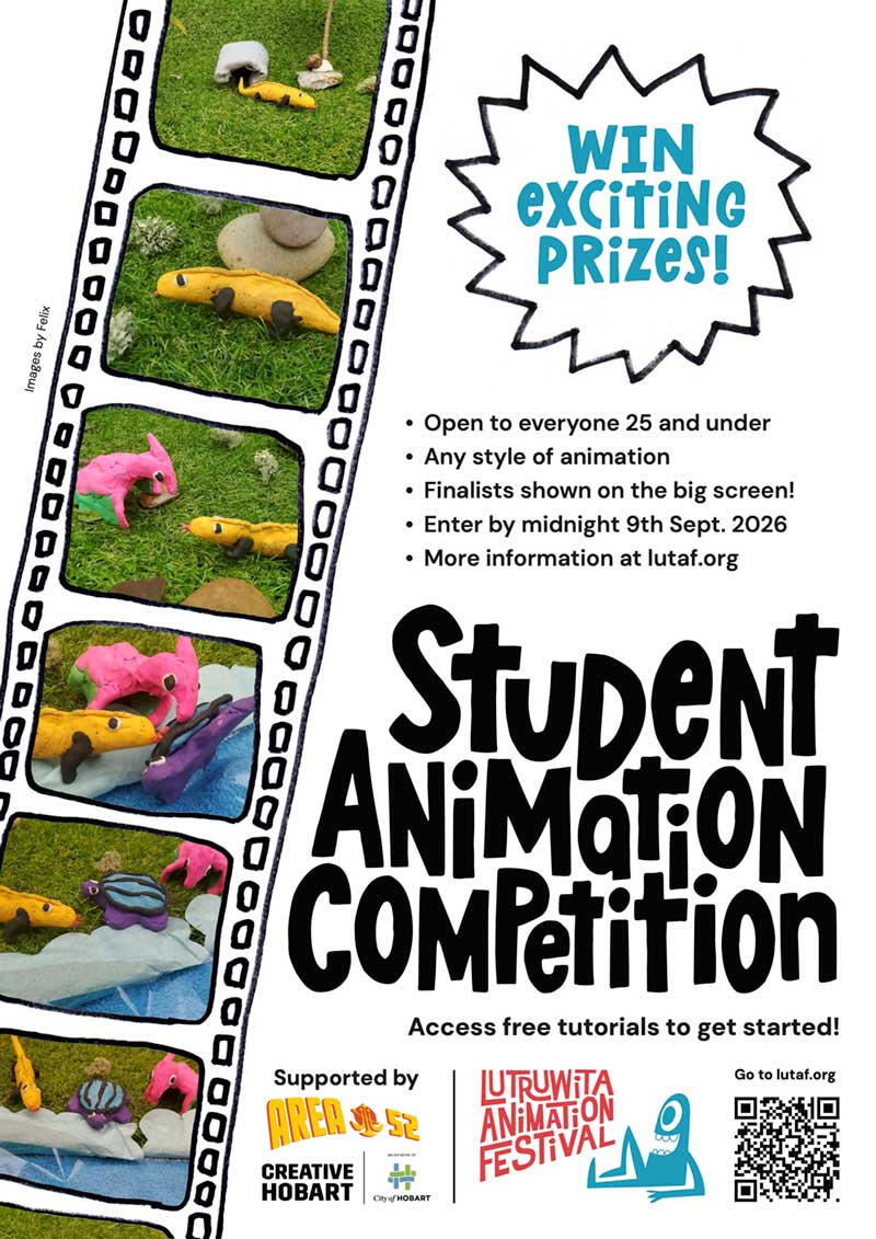 Student Animation Competition Poster 2026. Featured artwork from 2025 under 11 category winner Felix. LUTAF Student Animation Competition Poster 2026